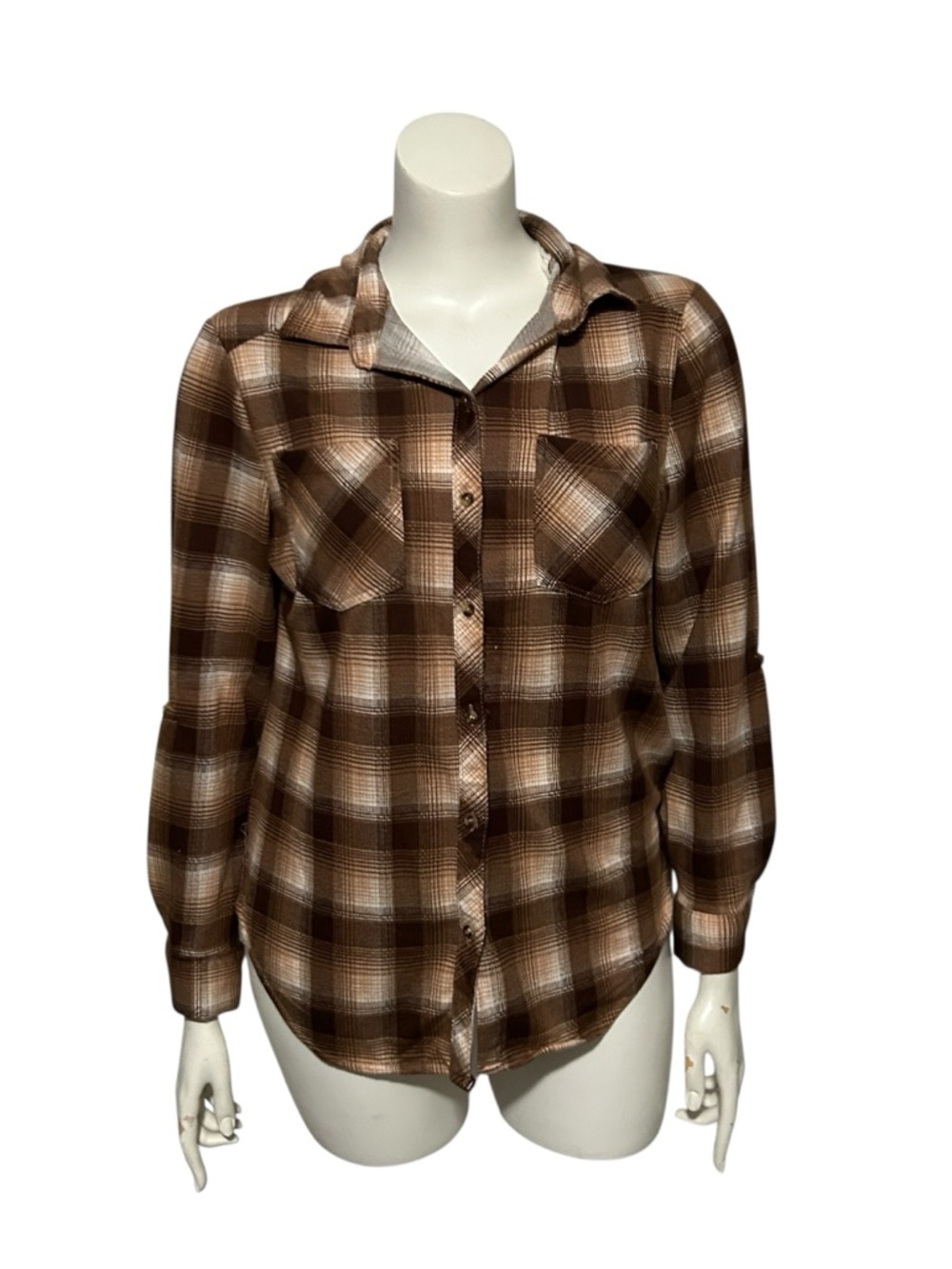 Love Potion Brown Plaid Flannel Shirt Women's XL Fuzzy Lined Long Sleeve